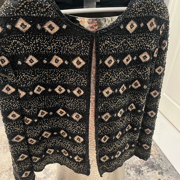 Vintage Pappel boutique evening beaded evening jacket black/silver 3X or 10-12 - Picture 5 of 16